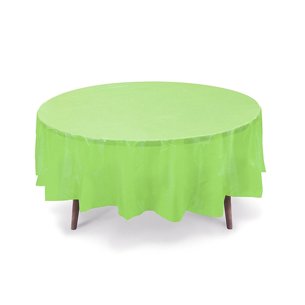 10 PACK 84" Round Plastic Table Cover, Plastic Table Cloth Reusable (PEVA) (Lime Green)